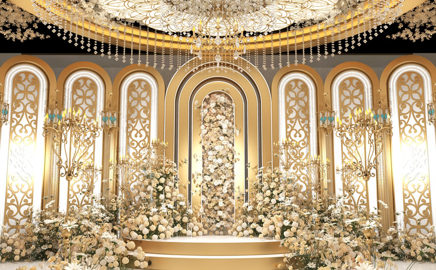 拱墅香槟色调婚礼堂效果展示